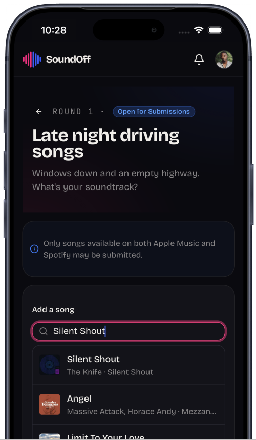A SoundOff league running on both Apple Music and Spotify