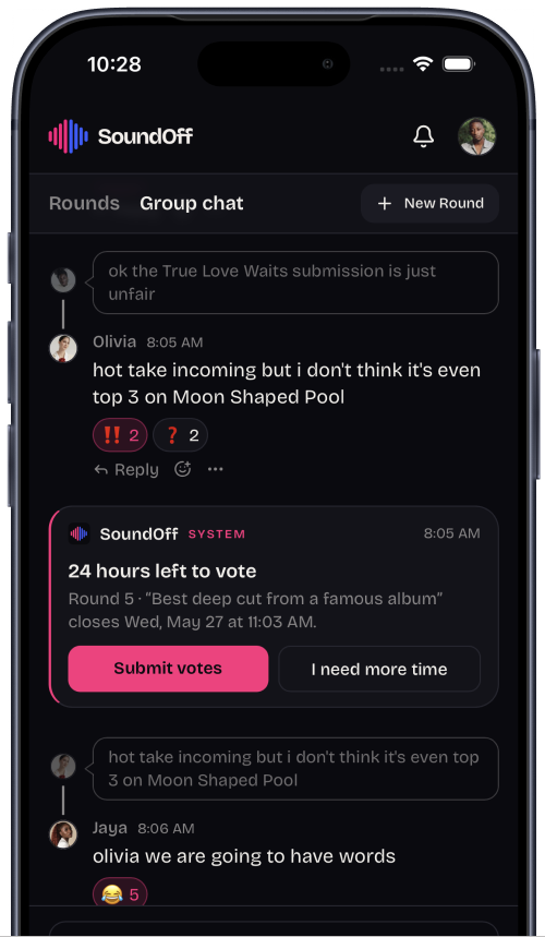 The SoundOff in-league group chat
